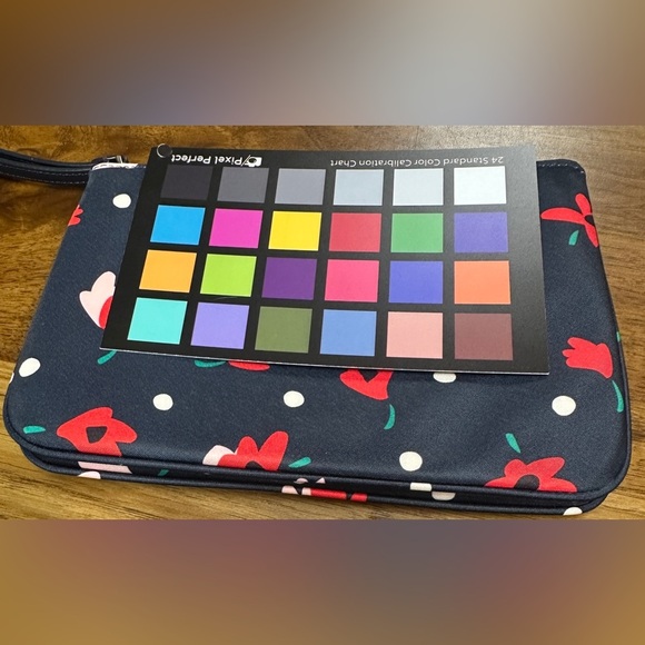 Kate Spade NWOT Wristlet/Clutch Blue with Red, Pink, Green Flowers & White Dots